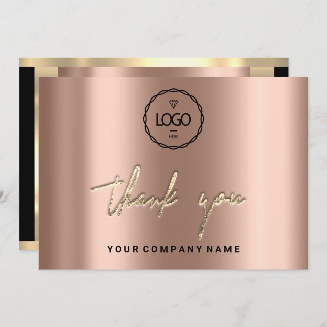 Vielen Dank Business Insert Logo Rose Gold Elegant Einladung (Vorne/Hinten)