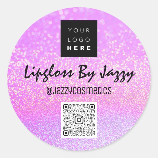 Vielen Dank Business Packaging Glitzer Pink QR-Log Runder Aufkleber (Vorderseite)