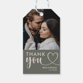 Vielen Dank, Calligraphy Green Foto Wedding Geschenkanhänger