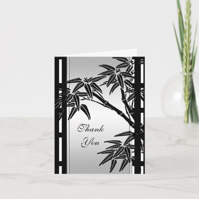 Vielen Dank Card Asian Floral Black Silver Bamboo Dankeskarte (Vorderseite)