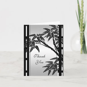 Vielen Dank Card Asian Floral Black Silver Bamboo Dankeskarte