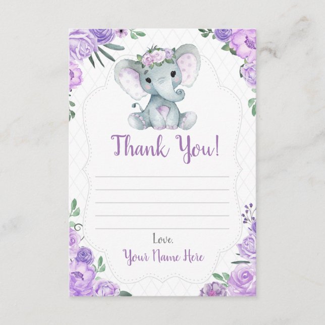 Vielen Dank Card Girl Elephant Dusche mit Blume Begleitkarte (Vorderseite)