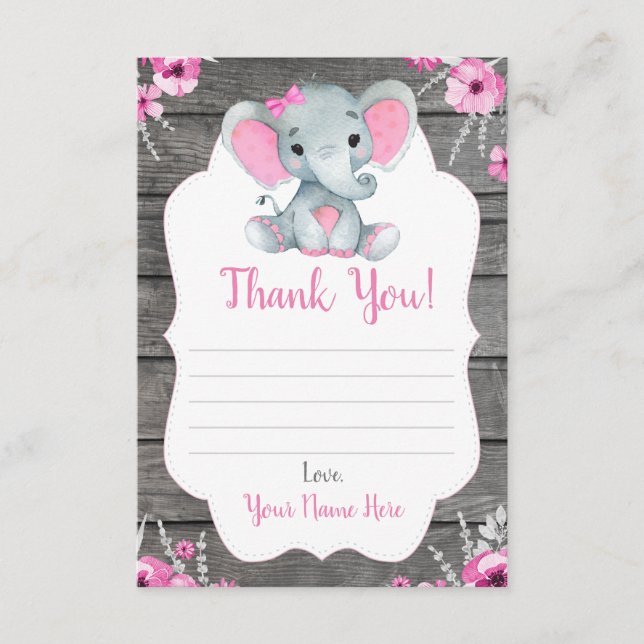 Vielen Dank Card Girl Elephant Dusche mit Blume Begleitkarte (Vorderseite)