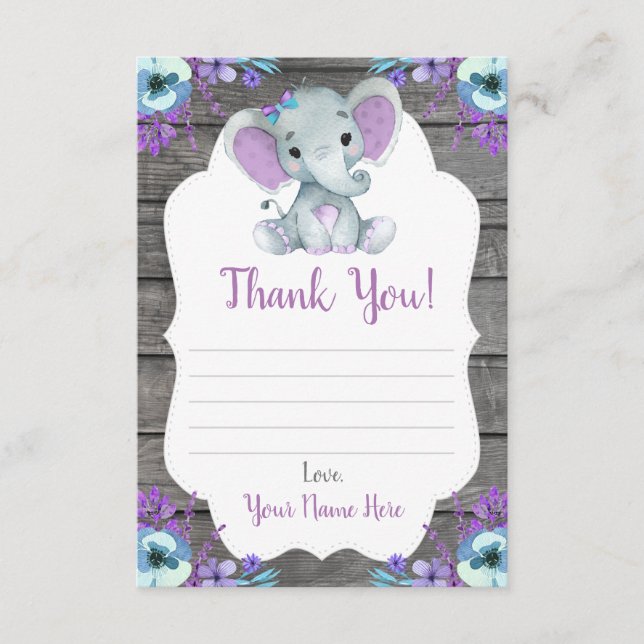 Vielen Dank Card Girl Elephant Dusche mit Blume Begleitkarte (Vorderseite)