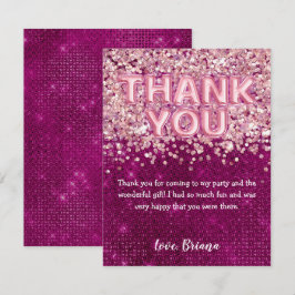 Vielen Dank Card Girly Magenta Pink Glitzer Balloo Einladung