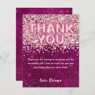 Vielen Dank Card Girly Magenta Pink Glitzer Balloo Einladung