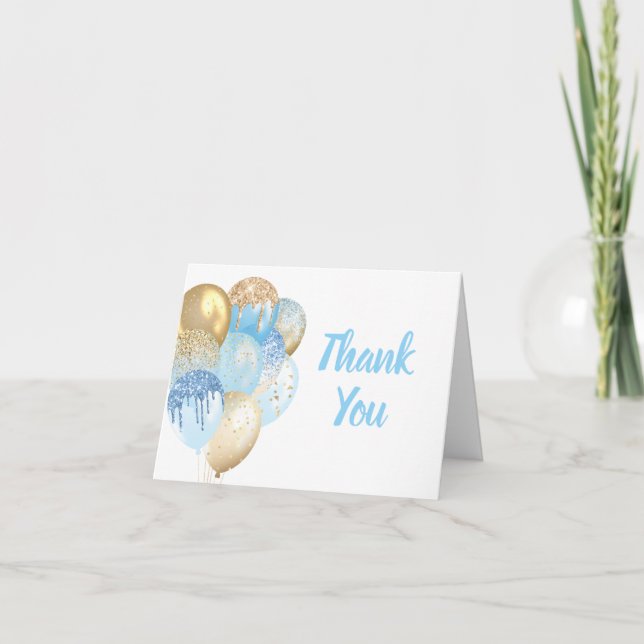 Vielen Dank Card Gold Glitzer Blue Balloons Baby B Dankeskarte (Vorderseite)