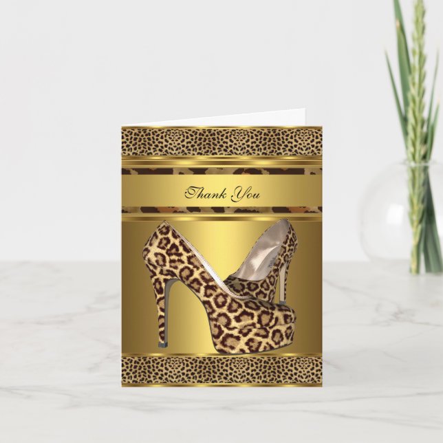 Vielen Dank Card Hi Heel Schuhe Leopard Gold 2 Dankeskarte (Vorderseite)