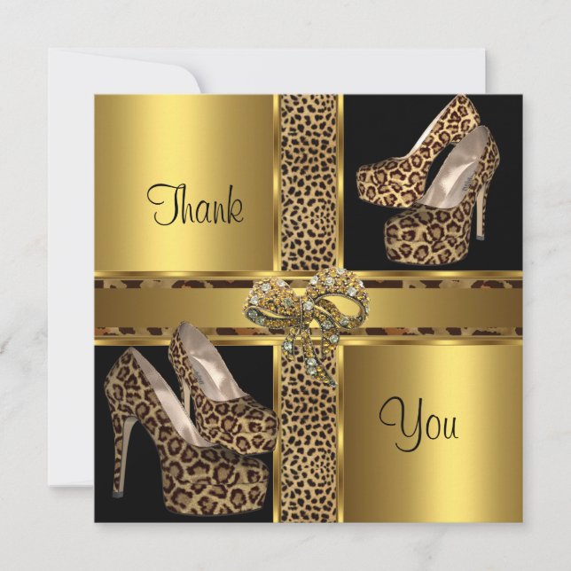 Vielen Dank Card Hi Heel Schuhe Leopard Gold 2 Dankeskarte (Vorderseite)