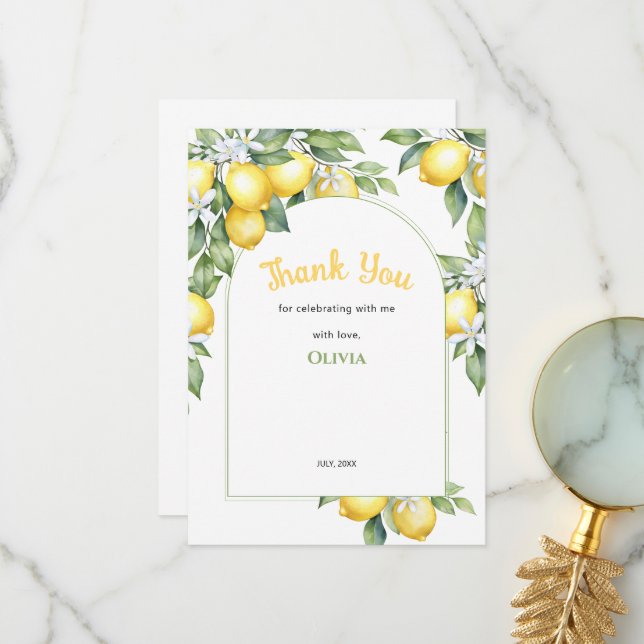 Vielen Dank Card Lemon citru Geburtstag. Dankeskarte (Vorderseite/Rückseite Beispiel)