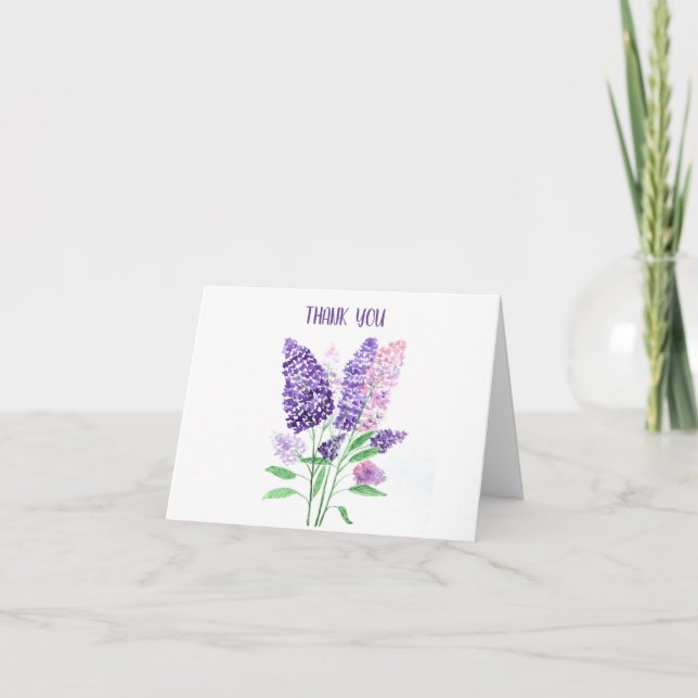 Vielen Dank Card Lilacs blumengeschmückte lila Que Dankeskarte (Vorderseite)