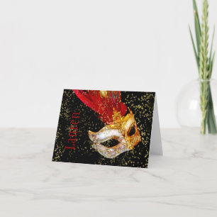 Vielen Dank Card Masquerade Black Red Gold Dankeskarte