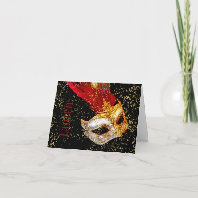 Vielen Dank Card Masquerade Black Red Gold Dankeskarte (Vorderseite)