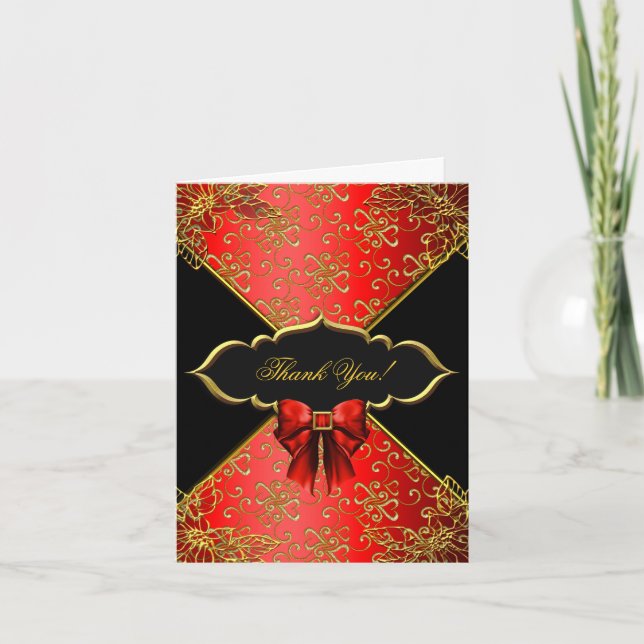 Vielen Dank Card Red Black Gold Damask Dankeskarte (Vorderseite)