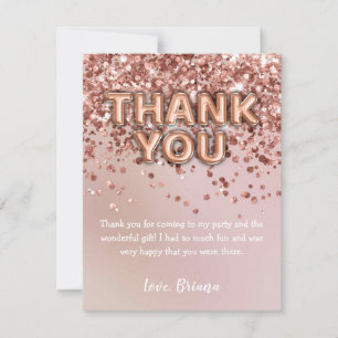 Vielen Dank Card Rose Gold Glitzer Balloons Einladung