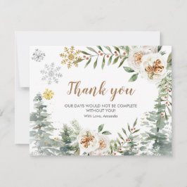 Vielen Dank Card Winter White Floral Pine Trees Go Dankeskarte