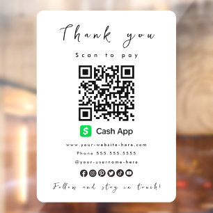 Vielen Dank Cash App QR Code Scan zu bezahlen Whit Fensteraufkleber