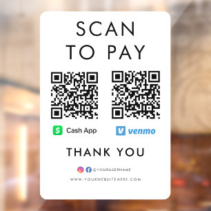 Vielen Dank Cash App Venmo Scan zu bezahlen QR Cod Fensteraufkleber