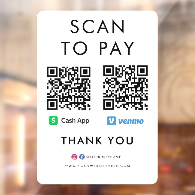 Vielen Dank Cash App Venmo Scan zu bezahlen QR Cod Fensteraufkleber (Blatt 2)