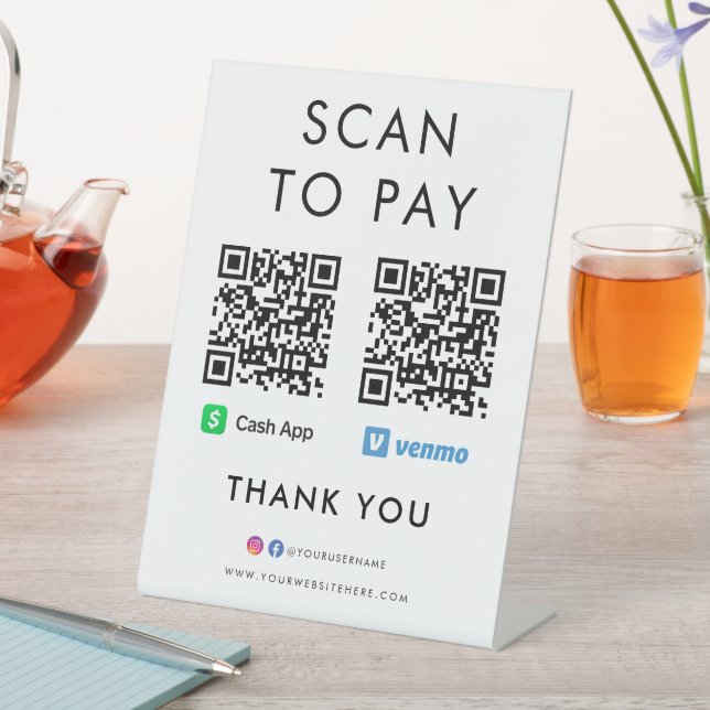 Vielen Dank Cash App Venmo Scan zu bezahlen QR Cod Sockelschild (In Situ)