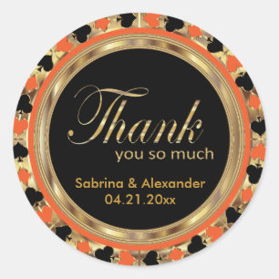 Vielen Dank Casino Poker Chip in Orange & Gold Runder Aufkleber