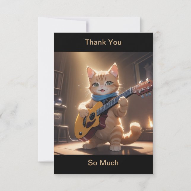 Vielen Dank, Cat Playing Guitar Dankeskarte (Vorderseite)