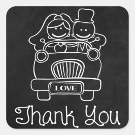 Vielen Dank, Chalkboard Bride & Groom Wedding Stic Quadratischer Aufkleber
