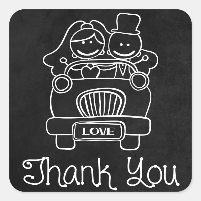 Vielen Dank, Chalkboard Bride & Groom Wedding Stic Quadratischer Aufkleber (Vorderseite)