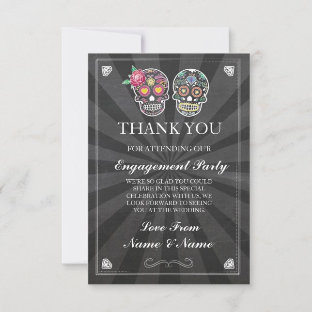 Vielen Dank Chalkboard Rustic Sugar Skull Card Dankeskarte (Vorderseite)