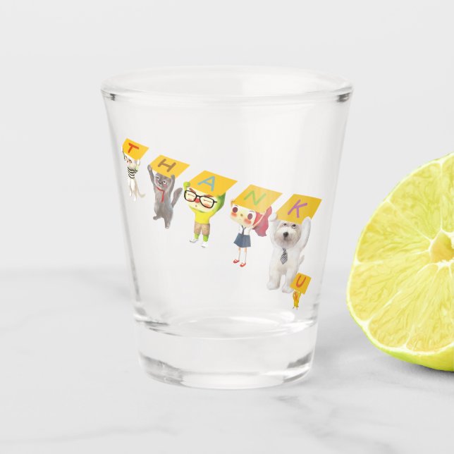 Vielen Dank, Charaktere Schnapsglas (Vorderseite)