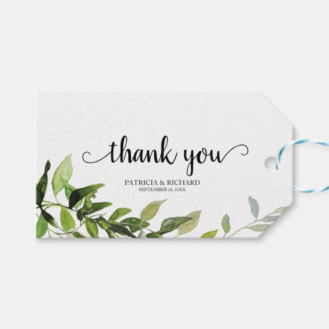 Vielen Dank - Chic Greenery Gastgeschenk Hochzeit  Geschenkanhänger (Vorderseite (Horizontal))