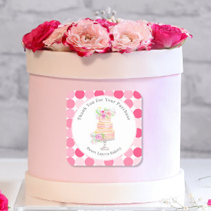Vielen Dank Chic Layered Cake mit Rose Bäckerei Quadratischer Aufkleber