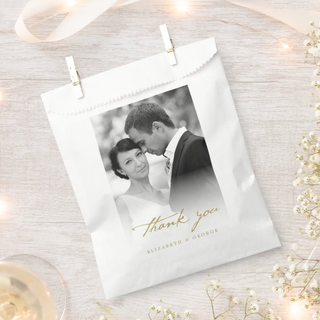 Vielen Dank, Classic Script Calligrafy Foto Weddin Geschenktütchen (Ausgeschnitten)