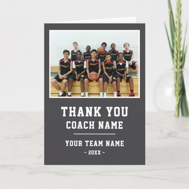 Vielen Dank Coach Card Team Name Foto Dankeskarte (Vorderseite)
