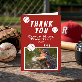 Vielen Dank Coach Red Baseball Foto-Karte Dankeskarte