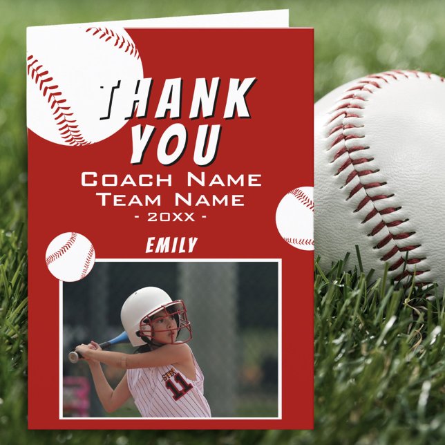 Vielen Dank Coach Red Softball Foto Card Dankeskarte (Von Creator hochgeladen)