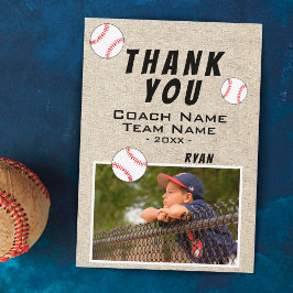 Vielen Dank Coach Rustic Baseball Foto-Karte Dankeskarte