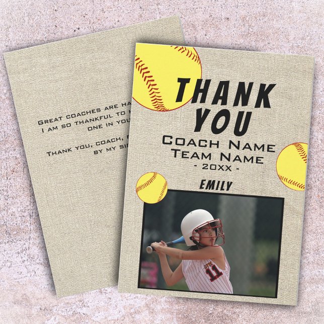 Vielen Dank Coach Rustic Softball Foto Card Dankeskarte (Von Creator hochgeladen)