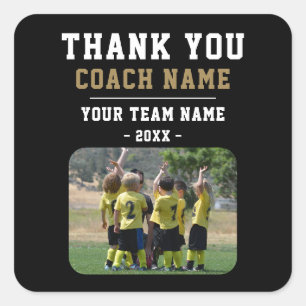 Vielen Dank Coach Team Name Foto Quadratischer Aufkleber
