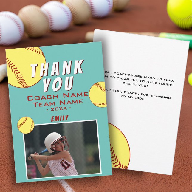 Vielen Dank Coach Yellow Softball Foto Card Dankeskarte (Von Creator hochgeladen)