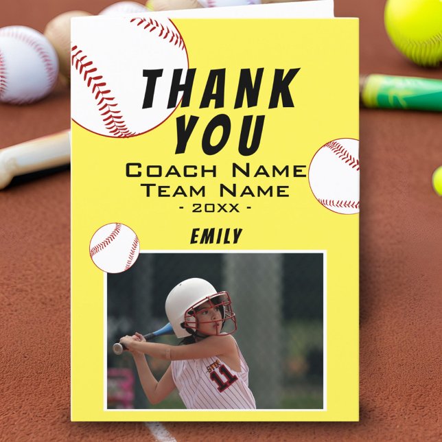 Vielen Dank Coach Yellow Softball Foto Card Dankeskarte (Von Creator hochgeladen)