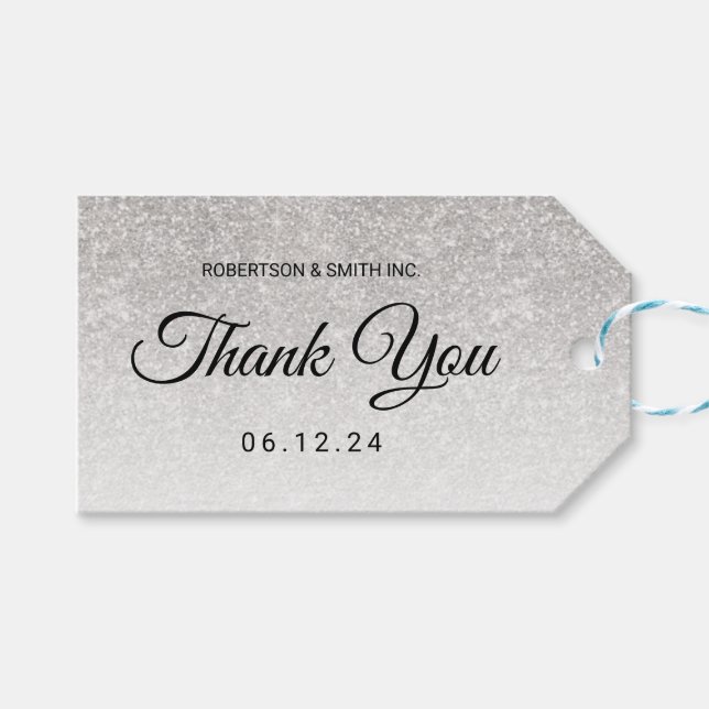 Vielen Dank Corporate Fundraiser Silver Glitzer Geschenkanhänger (Vorderseite (Horizontal))