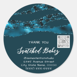 Vielen Dank Cosmetic Logo QR Code Glitzer Blau Aqu Runder Aufkleber