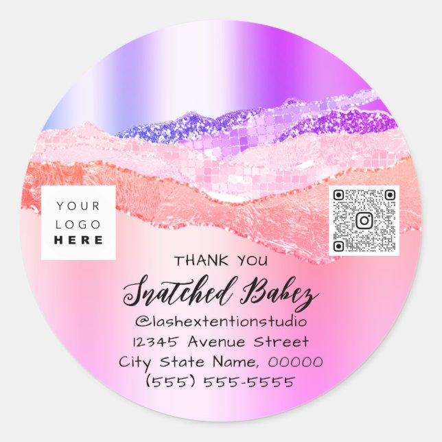 Vielen Dank Cosmetic Logo QR Code Pink Glitzer Runder Aufkleber (Vorderseite)
