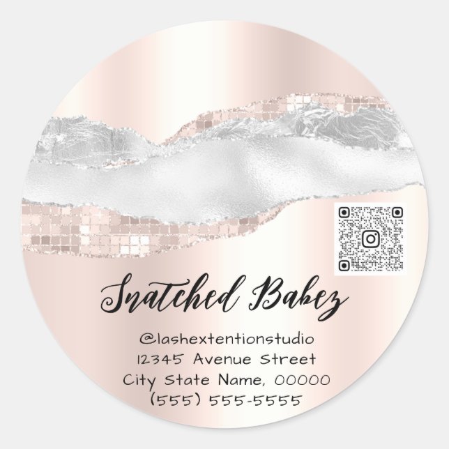 Vielen Dank Cosmetics Logo QR Code Rose Grau Runder Aufkleber (Vorderseite)
