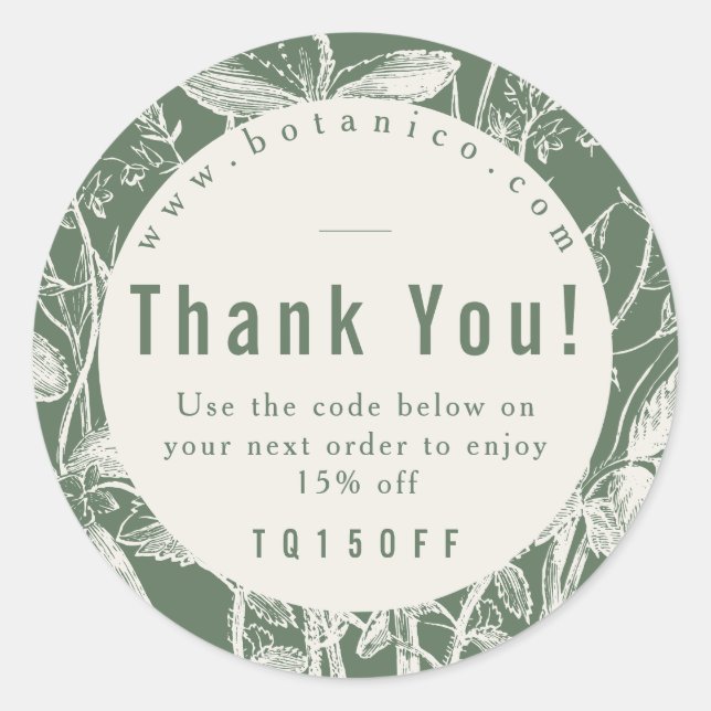Vielen Dank Coupon botanical Dark Sage Creme Produ Runder Aufkleber (Vorderseite)