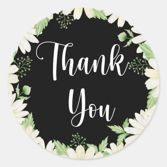 Vielen Dank Daisy Blume Black Classic Round Stick Runder Aufkleber (Vorderseite)