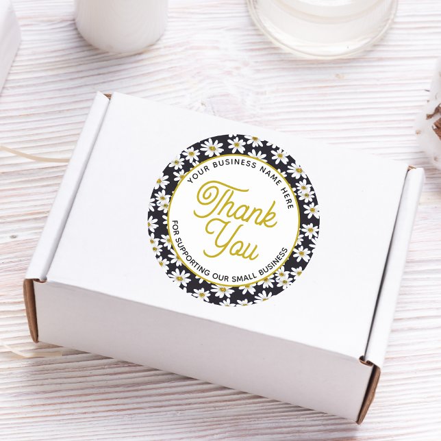 Vielen Dank Daisy Floral Business Runder Aufkleber (Add this elegant thank-you sticker to your business stationery to surprise your customers. Buy now!)