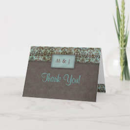 Vielen Dank, Damask Blue Brown Grußkarte Dankeskarte