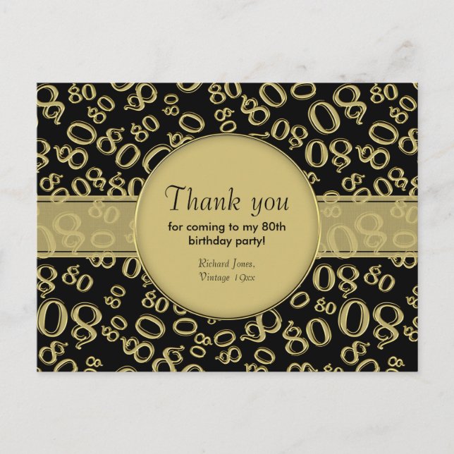 Vielen Dank: Das 80. Gold/Black Birthday Number Pa Postkarte (Vorderseite)